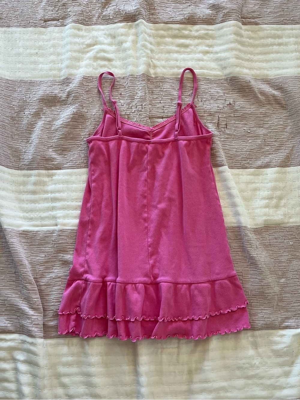 Y2K 2000s Pink Cotton Ruffle Hem Mini Dress Bow and Sparkle Accent L - Picture 6 of 7